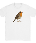 Vit T-shirt Classic med realistisk rödhake fågelmotiv
