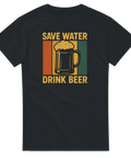Rolig retro t-shirt med ölstop och texten Save Water Drink Beer.