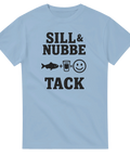 Blå t-shirt med texten Sill & Nubbe Tack och små symboler för midsommar och högtid