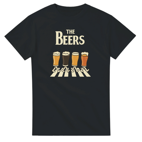 Humoristisk T-shirt med parodi på The Beatles och öltema