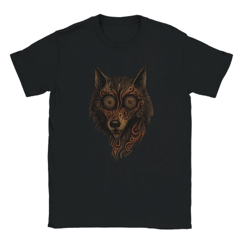 T-shirt med trancevarg i tribalstil med spiralögon
