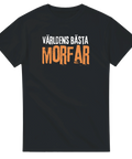 svart t-shirt med texten världens bästa morfar i vitt och orange
