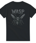 Svart t-shirt med metalinspirerad text WASP och illustrerad geting