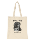 Tygkasse med texten Black Death och en fet råtta och dödskalle