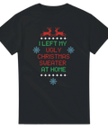 Svart jul-t-shirt med texten I left my ugly Christmas sweater at home