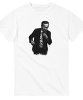 Satirisk t-shirt med Ulf Kristersson som rättar till slipsen
