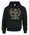 Hoodie med startflagga, cool grävling med cigarr och texten V8 Power. För Raggare