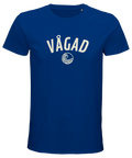 T-shirt med grafiskt vågmotiv och texten Vågad i marinblått