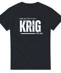 Svart t-shirt med texten “Varje dag är ett litet krig för mig” – humoristisk design om vardagskamp.
