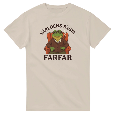 Världens bästa farfar t-shirt – beige med groda i fåtölj