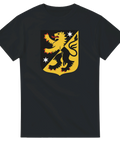 Svart  t-shirt med tryck av Västergötlands landskapsvapen i svart och guld, med rött lejon och stjärnor – perfekt för lokalpatrioter och historieintresserade