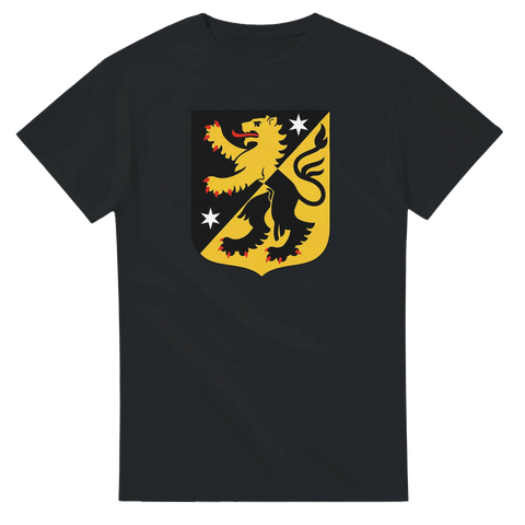 Svart  t-shirt med tryck av Västergötlands landskapsvapen i svart och guld, med rött lejon och stjärnor – perfekt för lokalpatrioter och historieintresserade