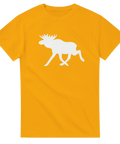 Gul t-shirt med vit älgsilhuett i minimalistisk design