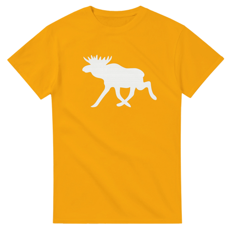 Gul t-shirt med vit älgsilhuett i minimalistisk design