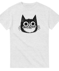 Snygg T-shirt med grafisk illustration av en bredögd katt – humor och stil i ett.