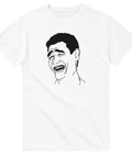Humoristisk T-shirt med den berömda Yao Ming-memen i minimalistisk svartvit design.