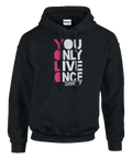 YOLO Shirty hoodie med rosa och vit text – svart