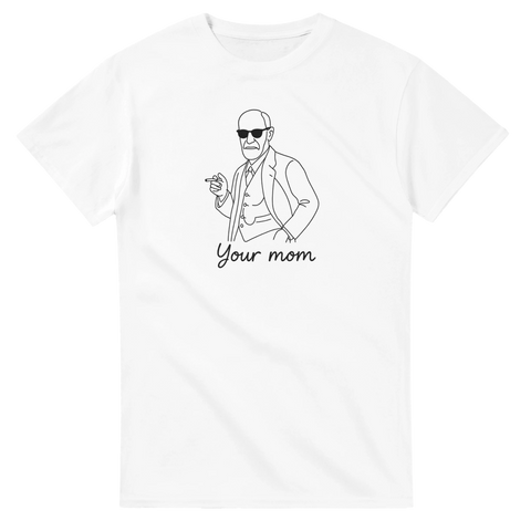 Your Mom t-shirt med Sigmund Freud i linjestil – vit